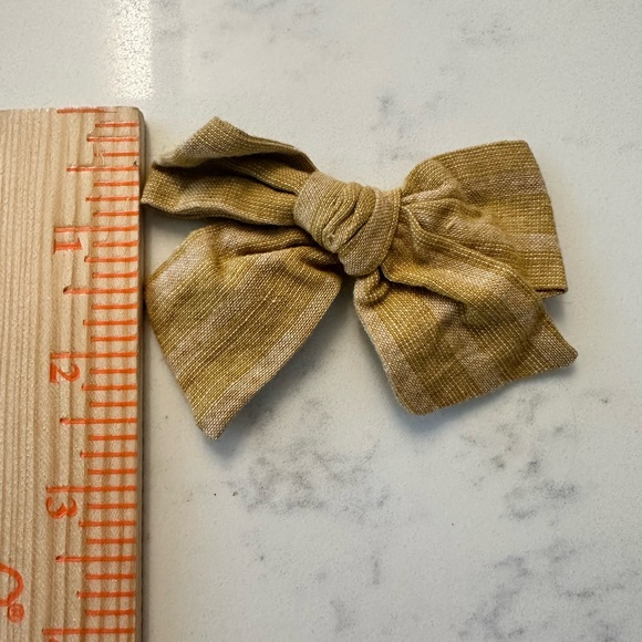 LITTLE POPPY COMPANY 3 fall bows yellow plaid gray brown lil co stripes - Picture 3 of 4